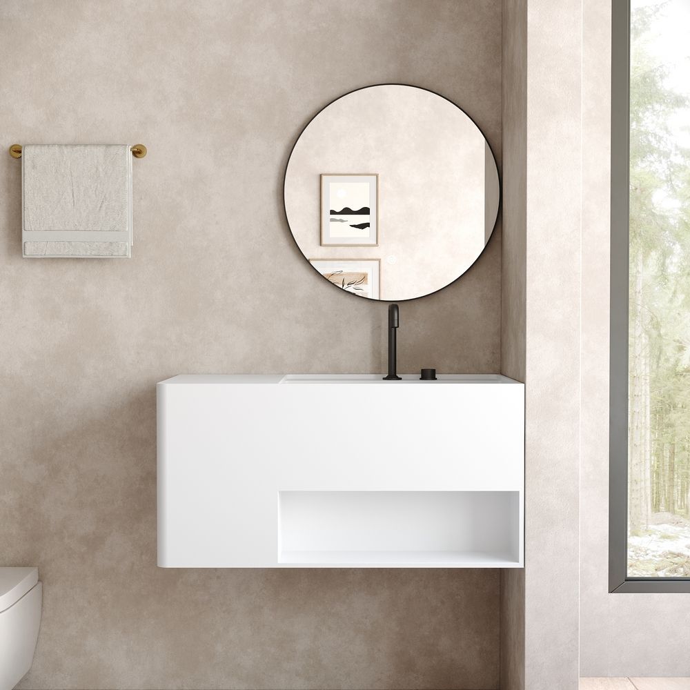 KT-6515 Modern Minimalist Solid Surface Wall-Hung Basin (Multi-Color, Double Storage Design)