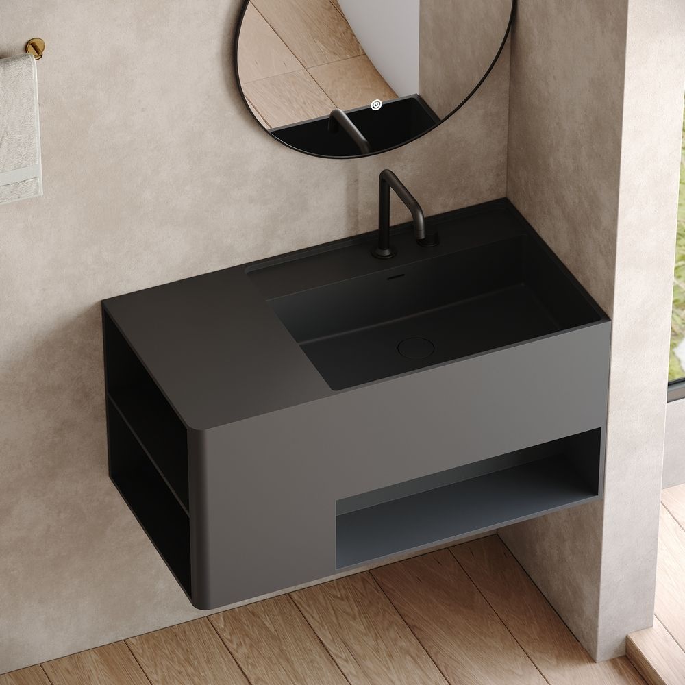 KT-6515 Modern Minimalist Solid Surface Wall-Hung Basin (Multi-Color, Double Storage Design)