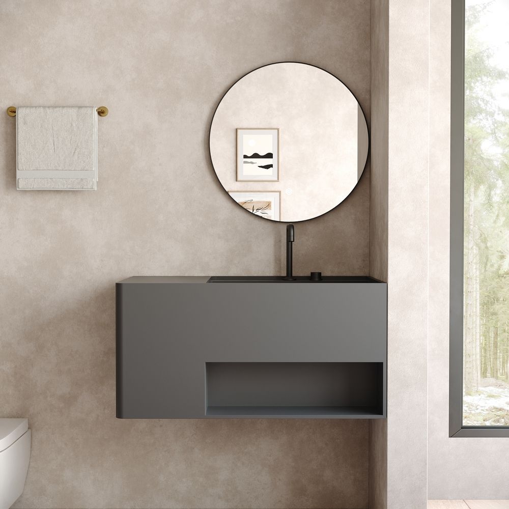 KT-6515 Modern Minimalist Solid Surface Wall-Hung Basin (Multi-Color, Double Storage Design)