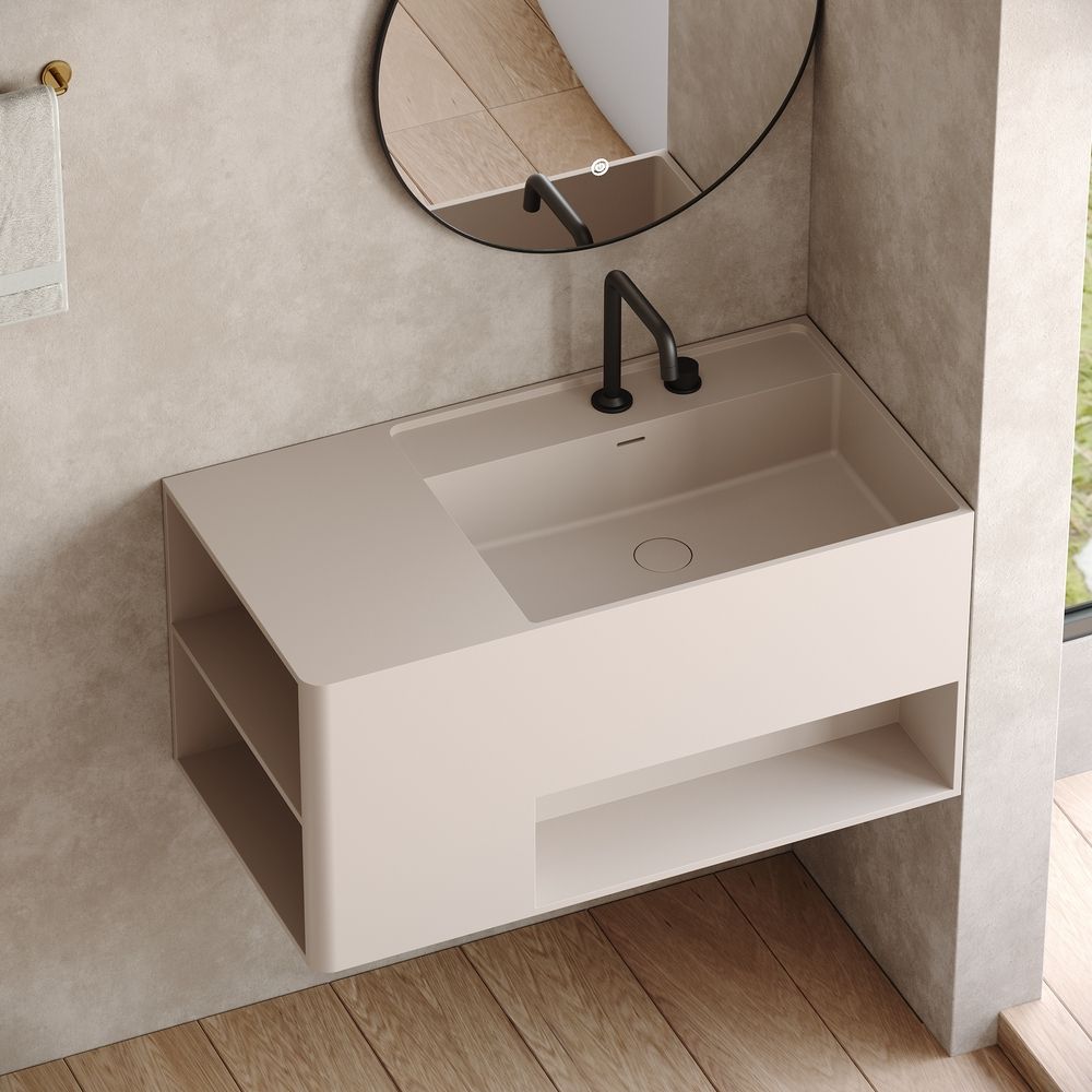 KT-6515 Modern Minimalist Solid Surface Wall-Hung Basin (Multi-Color, Double Storage Design)