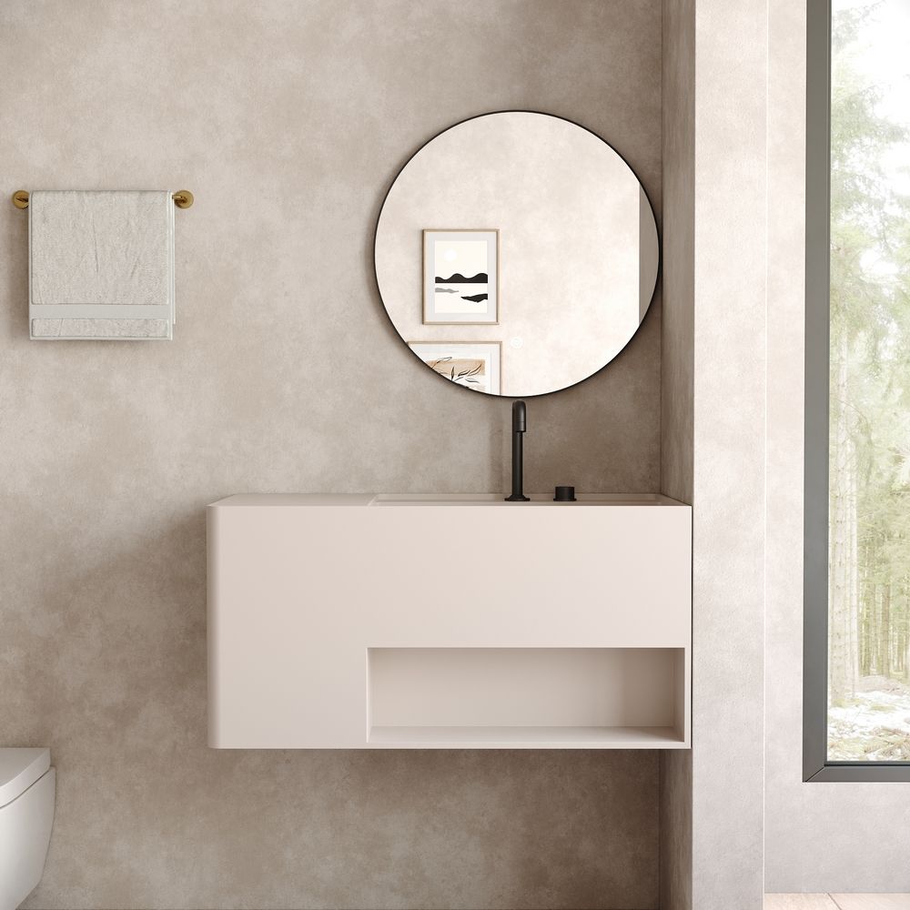KT-6515 Modern Minimalist Solid Surface Wall-Hung Basin (Multi-Color, Double Storage Design)