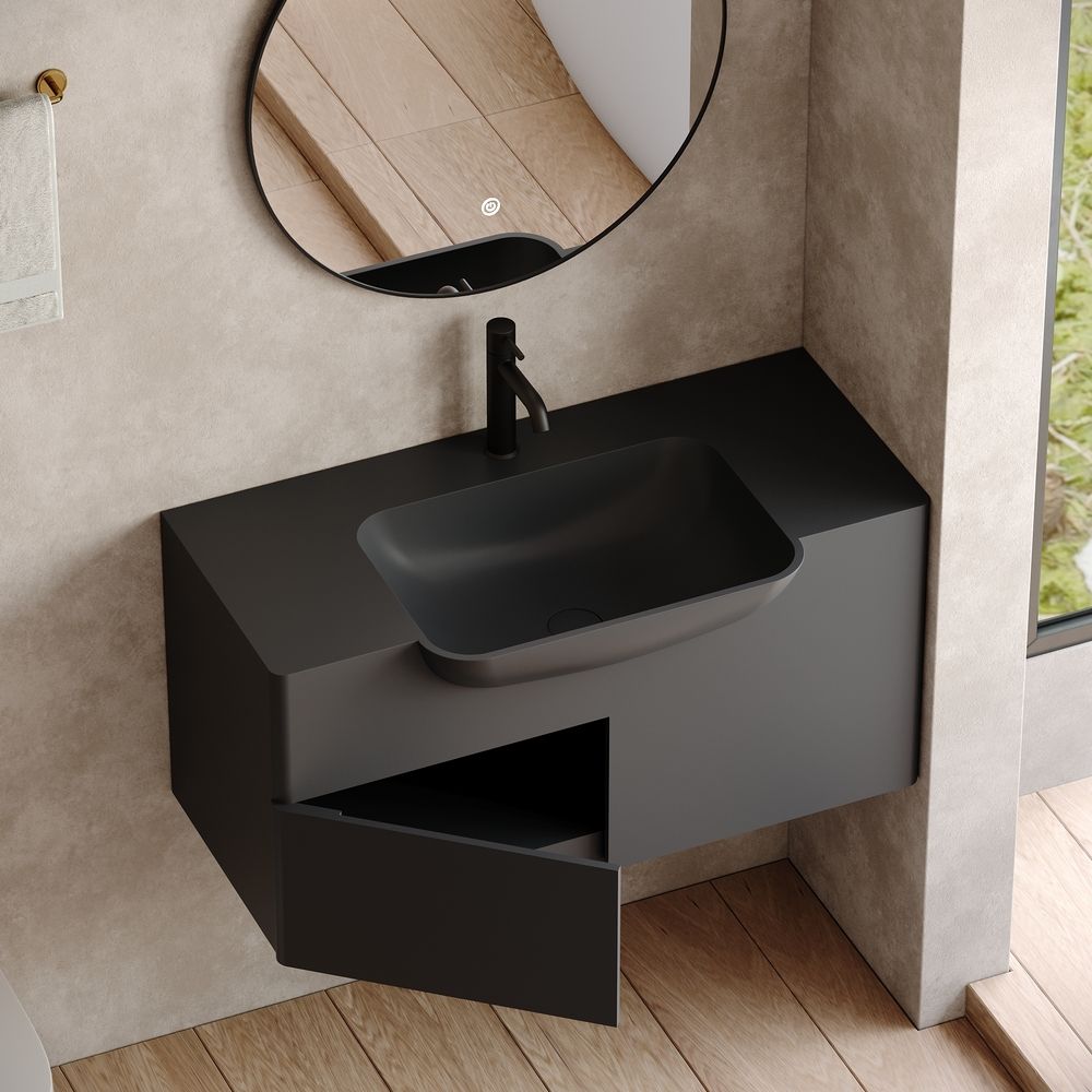 KT-6526 Modern Minimalist Solid Surface Wall-Mounted Basin Bathroom Cabinet