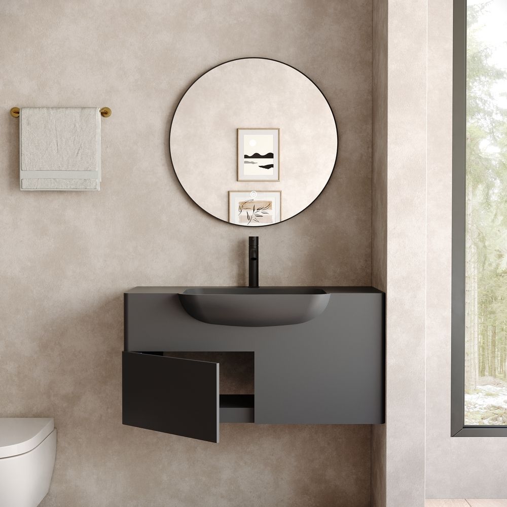 KT-6526 Modern Minimalist Solid Surface Wall-Mounted Basin Bathroom Cabinet
