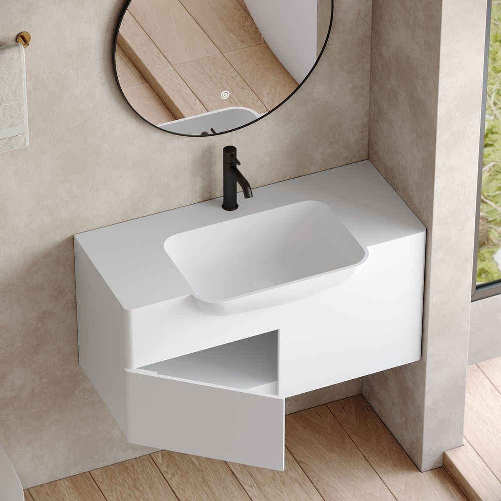 KT-6526 Modern Minimalist Solid Surface Wall-Mounted Basin Bathroom Cabinet