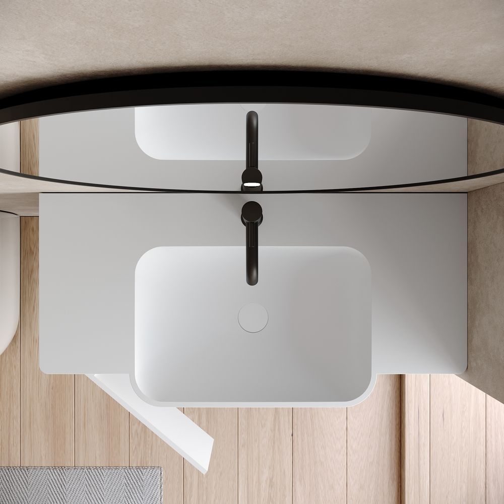 KT-6526 Modern Minimalist Solid Surface Wall-Mounted Basin Bathroom Cabinet