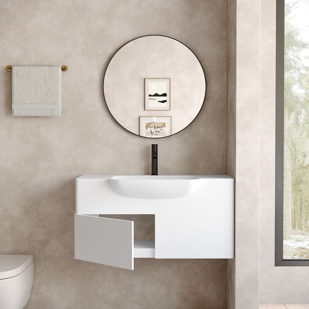 KT-6526 Modern Minimalist Solid Surface Wall-Mounted Basin Bathroom Cabinet