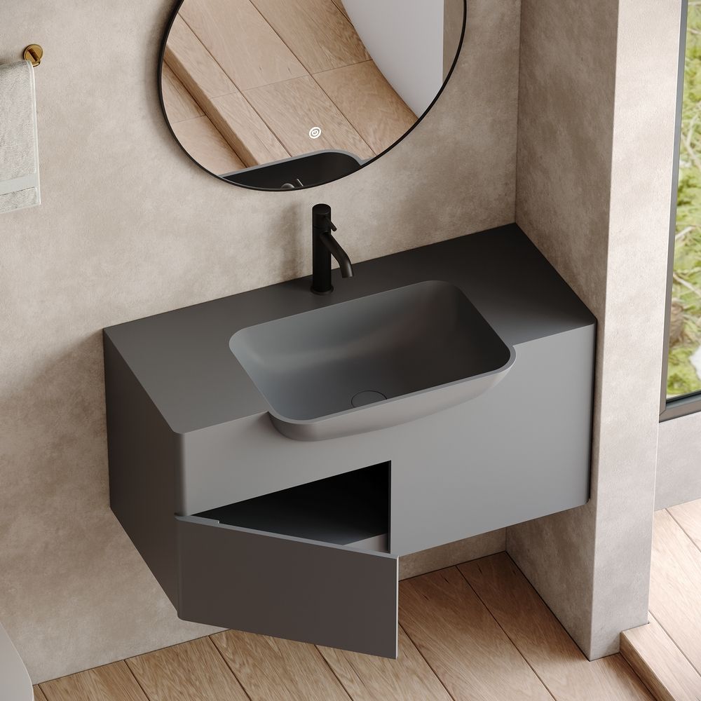 KT-6526 Modern Minimalist Solid Surface Wall-Mounted Basin Bathroom Cabinet