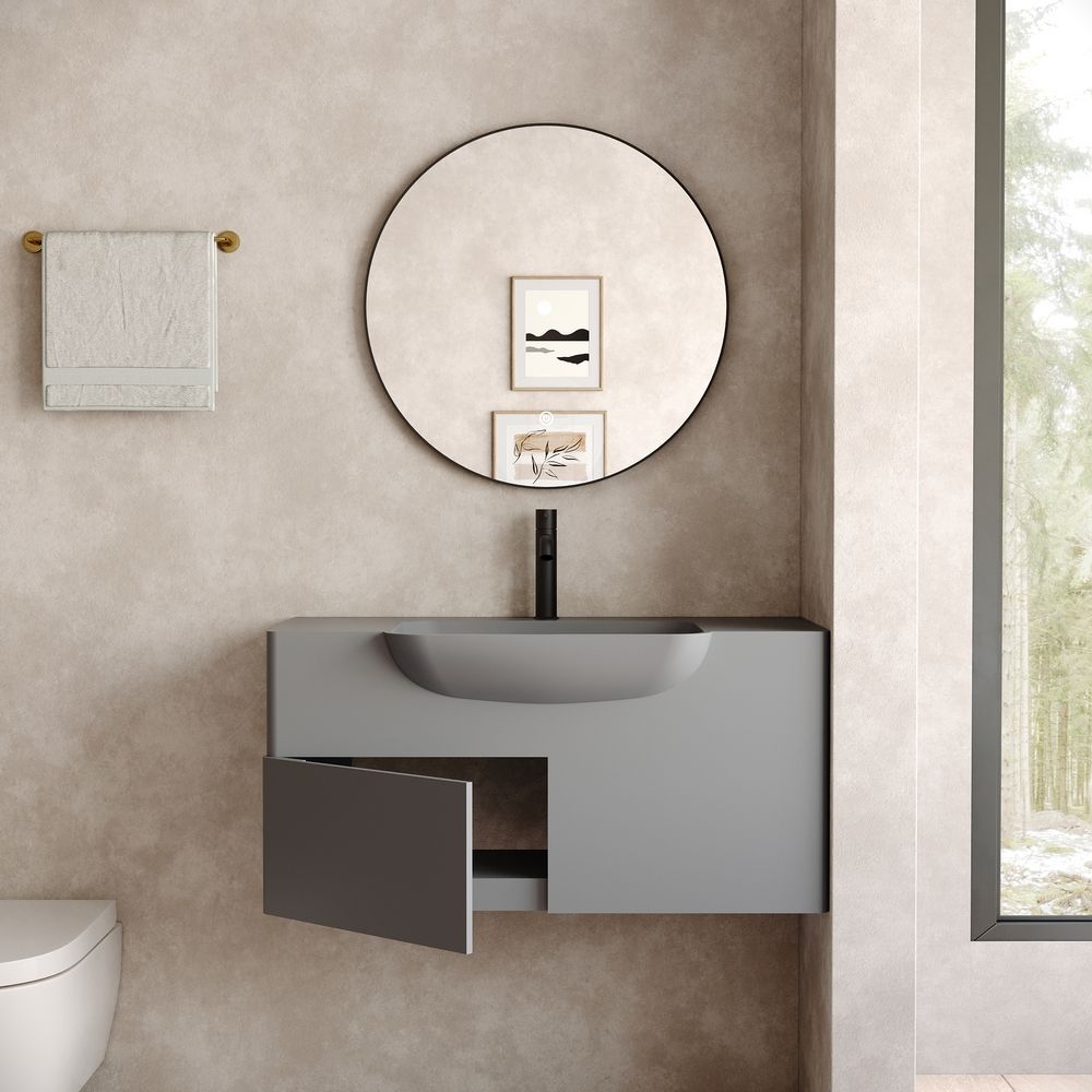 KT-6526 Modern Minimalist Solid Surface Wall-Mounted Basin Bathroom Cabinet
