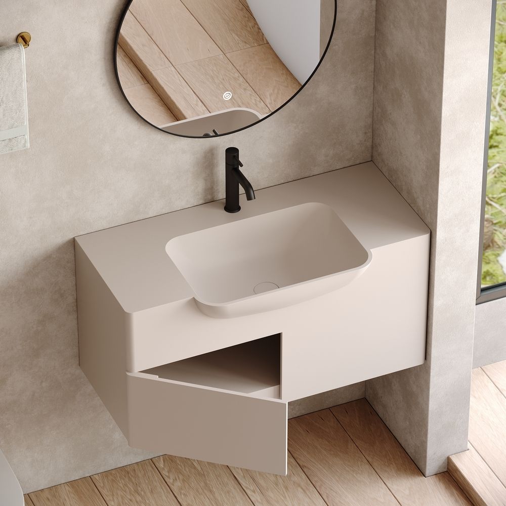 KT-6526 Modern Minimalist Solid Surface Wall-Mounted Basin Bathroom Cabinet