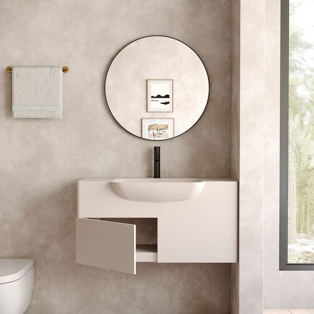 KT-6526 Modern Minimalist Solid Surface Wall-Mounted Basin Bathroom Cabinet