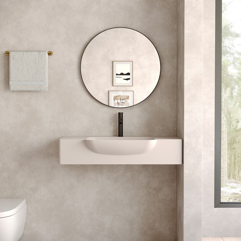 KT-6528 Curved Corner Minimalist Solid Surface Wall-Mounted Basin