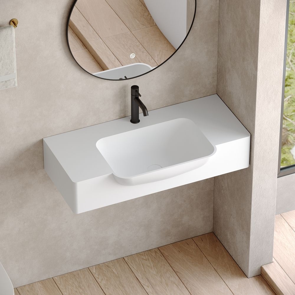 KT-6528 Curved Corner Minimalist Solid Surface Wall-Mounted Basin
