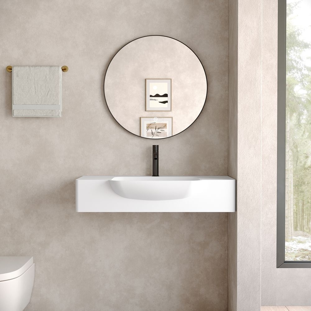 KT-6528 Curved Corner Minimalist Solid Surface Wall-Mounted Basin