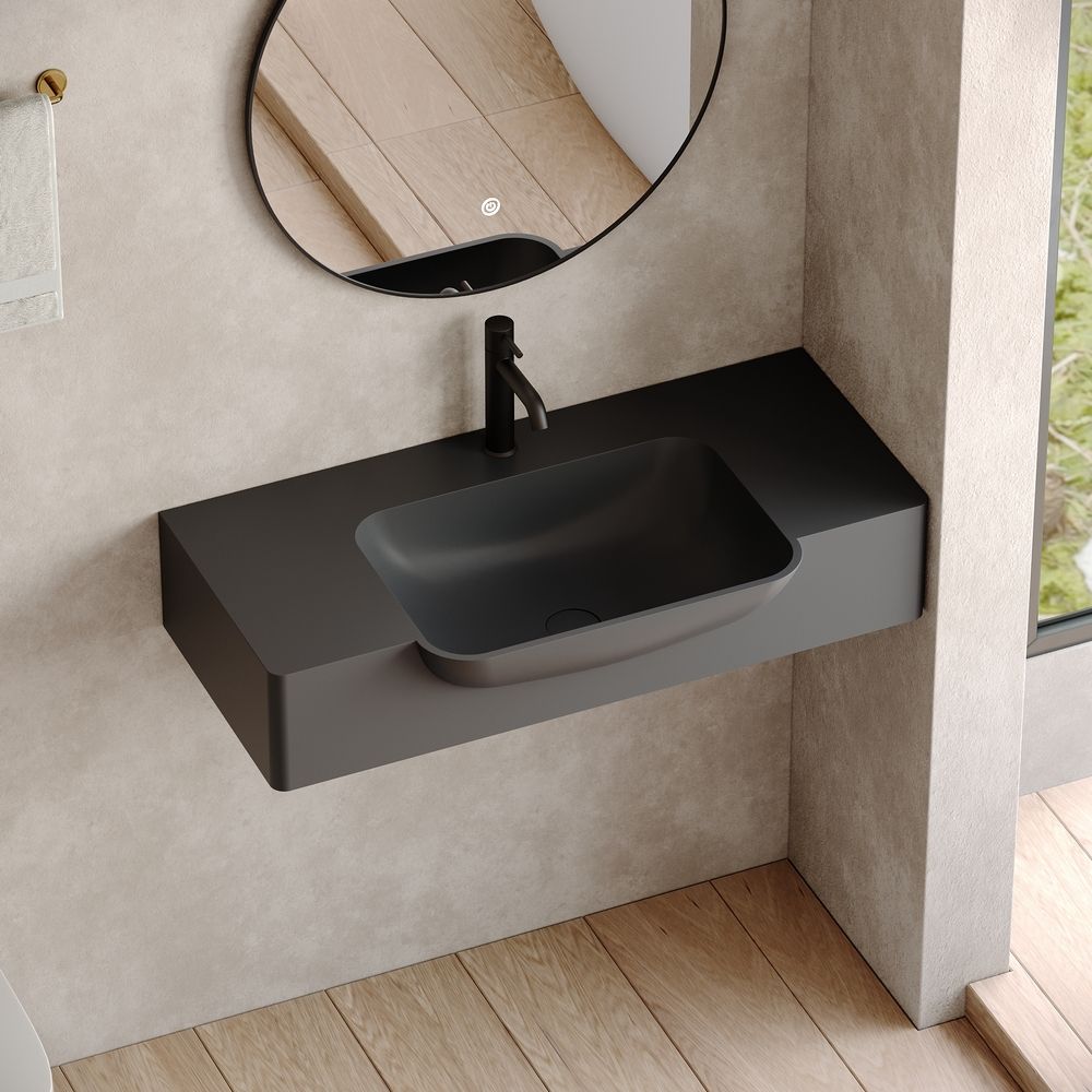 KT-6528 Curved Corner Minimalist Solid Surface Wall-Mounted Basin