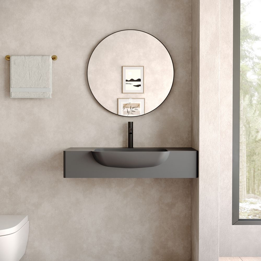 KT-6528 Curved Corner Minimalist Solid Surface Wall-Mounted Basin