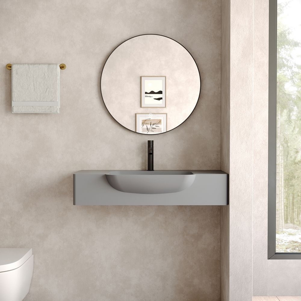KT-6528 Curved Corner Minimalist Solid Surface Wall-Mounted Basin