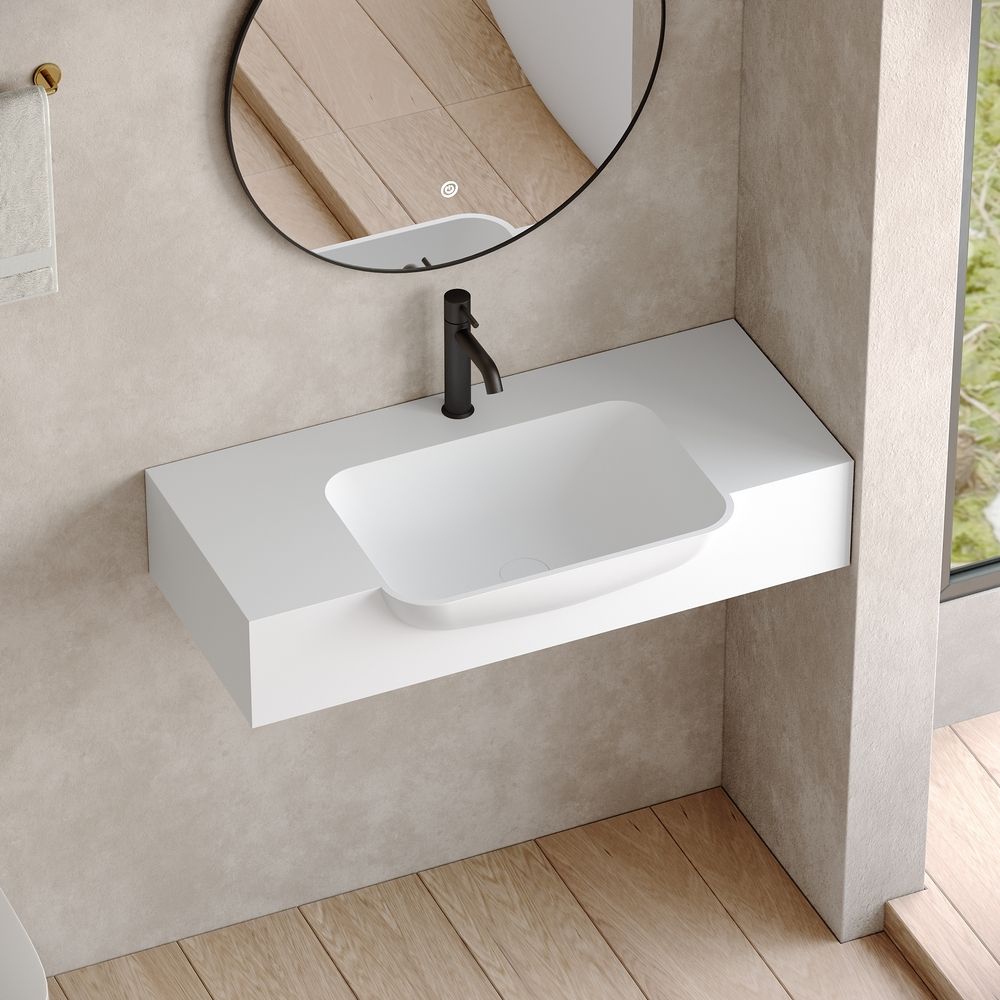 KT-6528 Square Corner Minimalist Solid Surface Wall-Mounted Basin