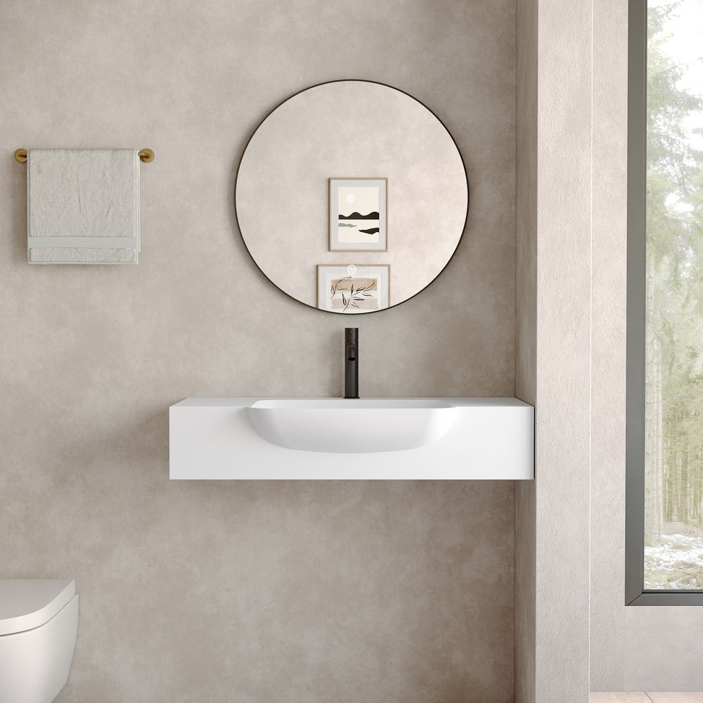 KT-6528 Square Corner Minimalist Solid Surface Wall-Mounted Basin