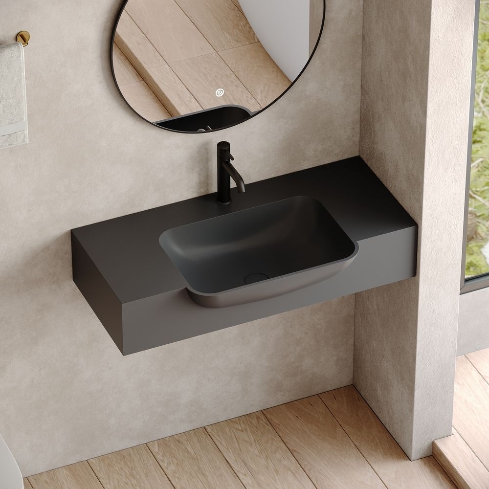 KT-6528 Square Corner Minimalist Solid Surface Wall-Mounted Basin
