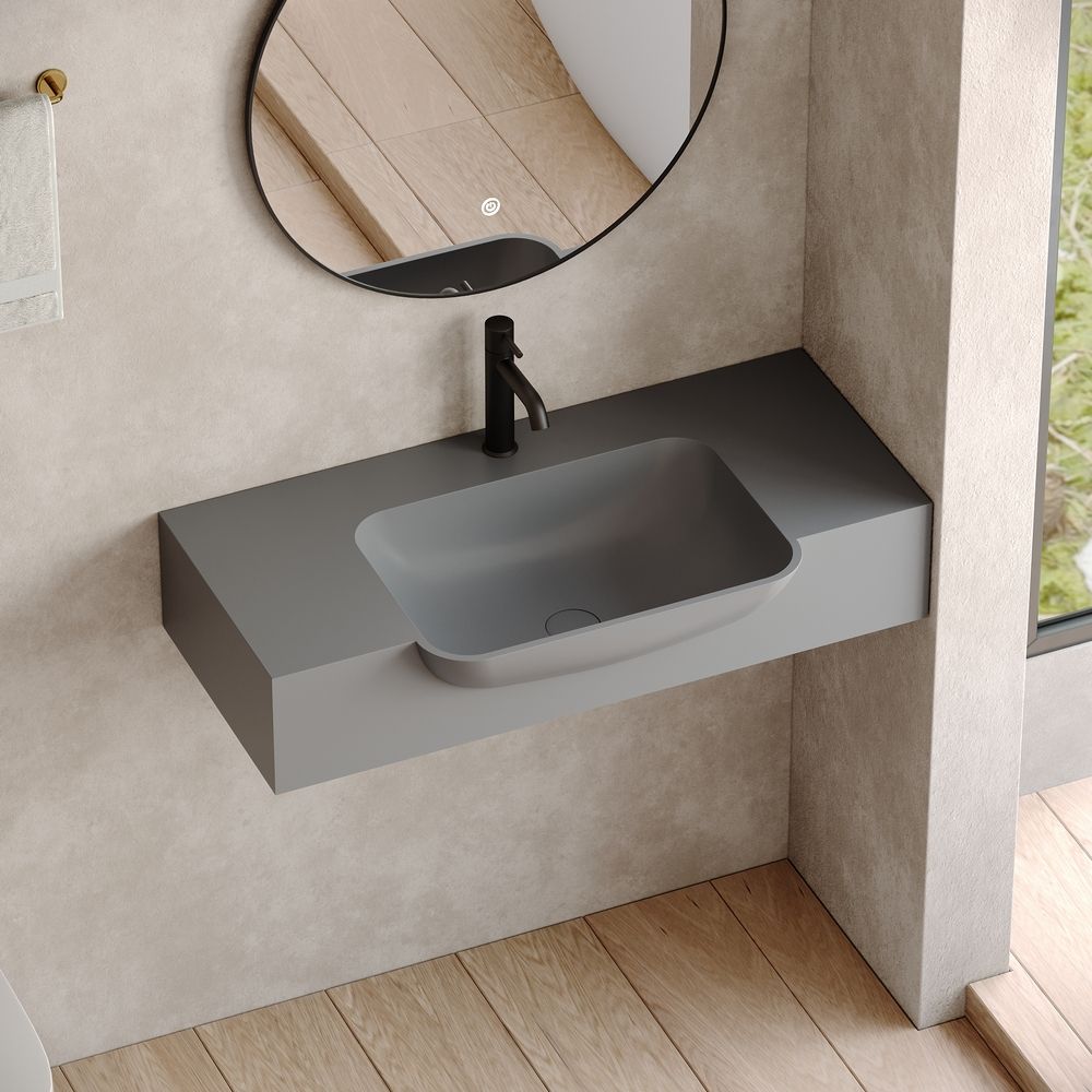 KT-6528 Square Corner Minimalist Solid Surface Wall-Mounted Basin