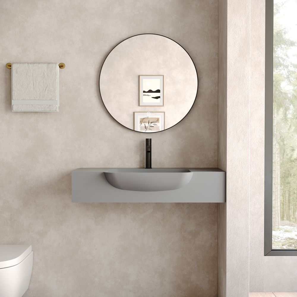 KT-6528 Square Corner Minimalist Solid Surface Wall-Mounted Basin