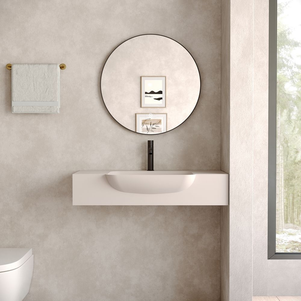 KT-6528 Square Corner Minimalist Solid Surface Wall-Mounted Basin