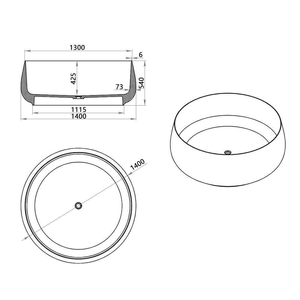 KT-8216 Round Solid Surface Freestanding Bathtub