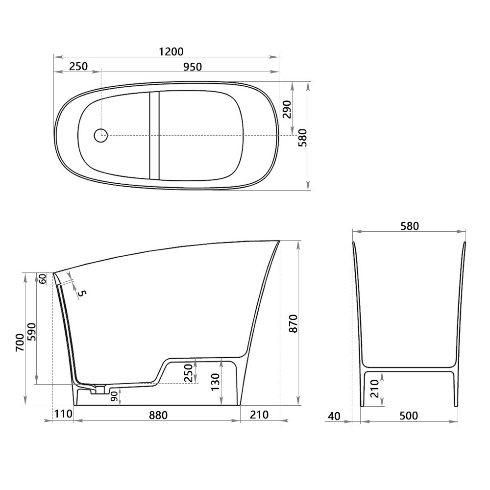 KT-8401 Minimalist Slant-Cut Solid Surface Freestanding Bathtub