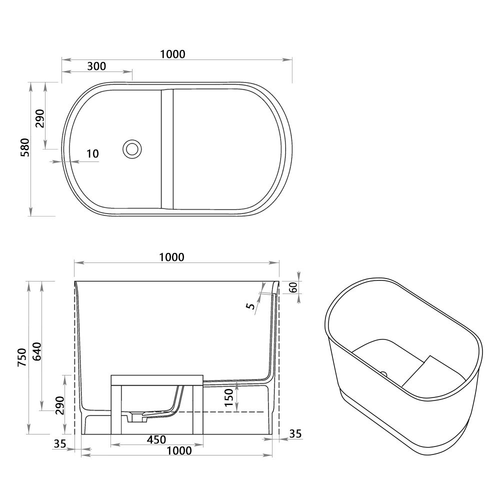 KT - 8402 Modern Minimalist Solid Surface Freestanding Bathtub