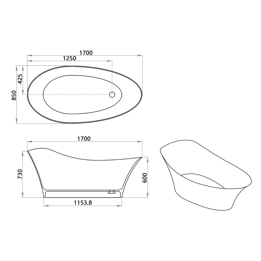 KT-8403 Modern Luxury Streamlined Freestanding Solid Surface Bathtub