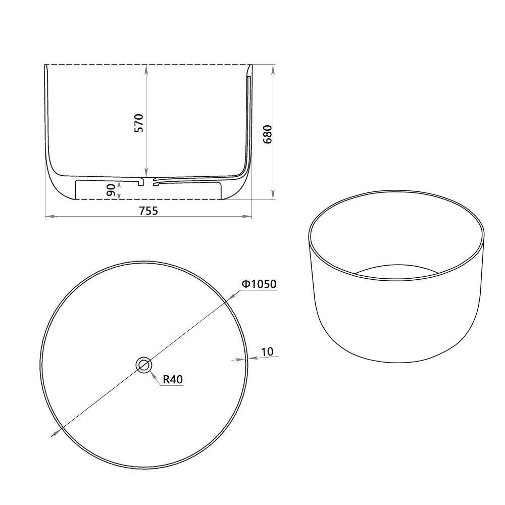 KT - 8406 Round Luxury Solid Surface Bathtub