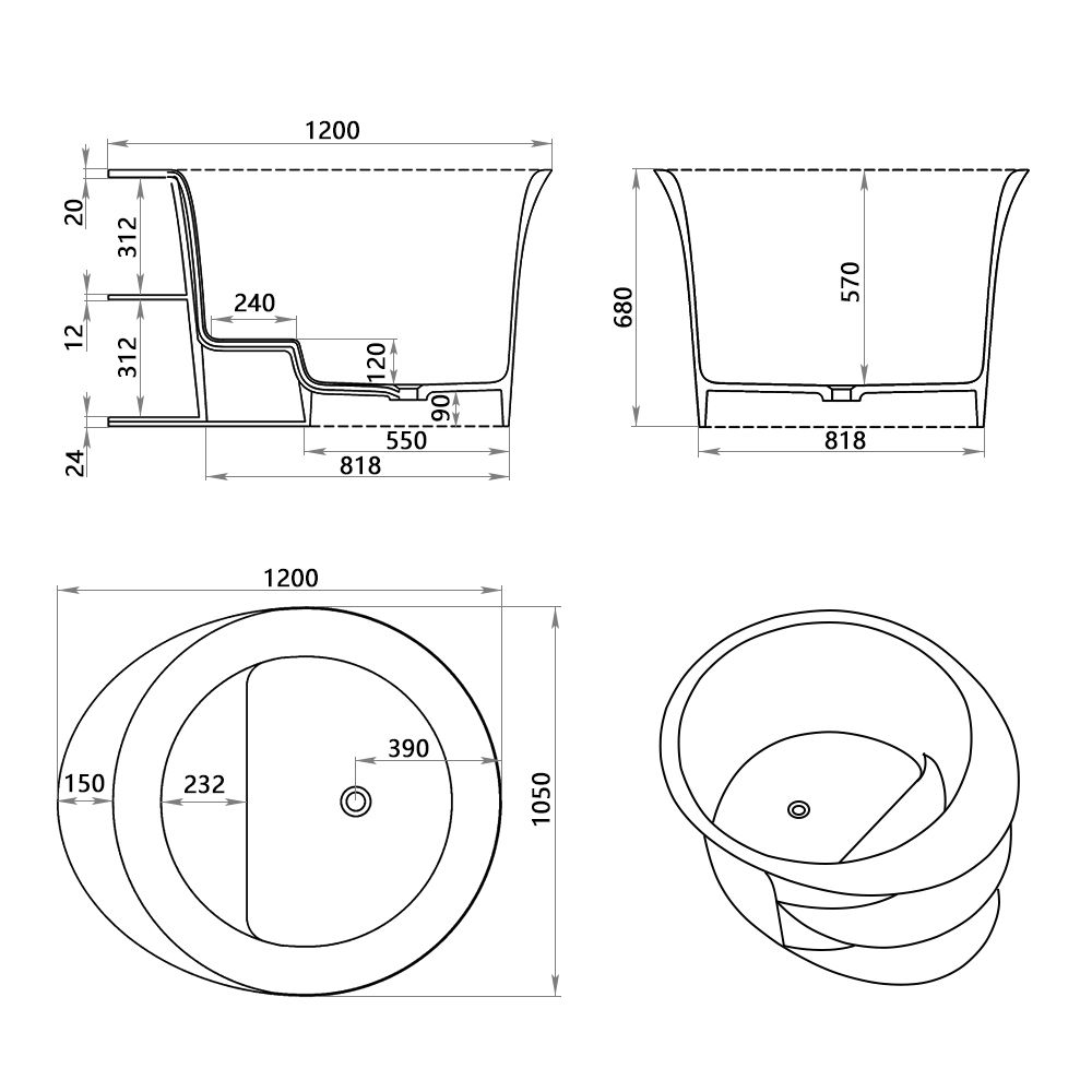 KT - 8407 Wood-Inlay Solid Surface Bathtub