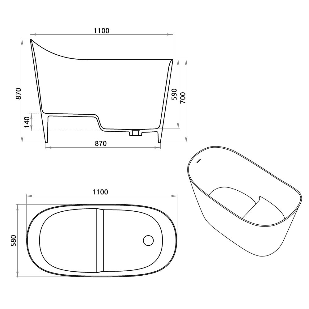 KT - 8408 Modern Minimalist Freestanding Solid Surface Bathtub