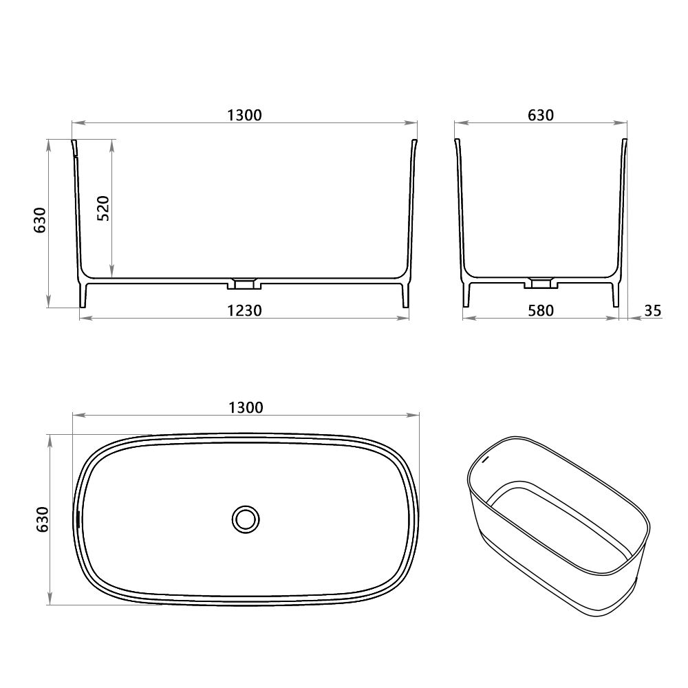 KT - 8409 Modern Minimalist Solid Surface Freestanding Bathtub