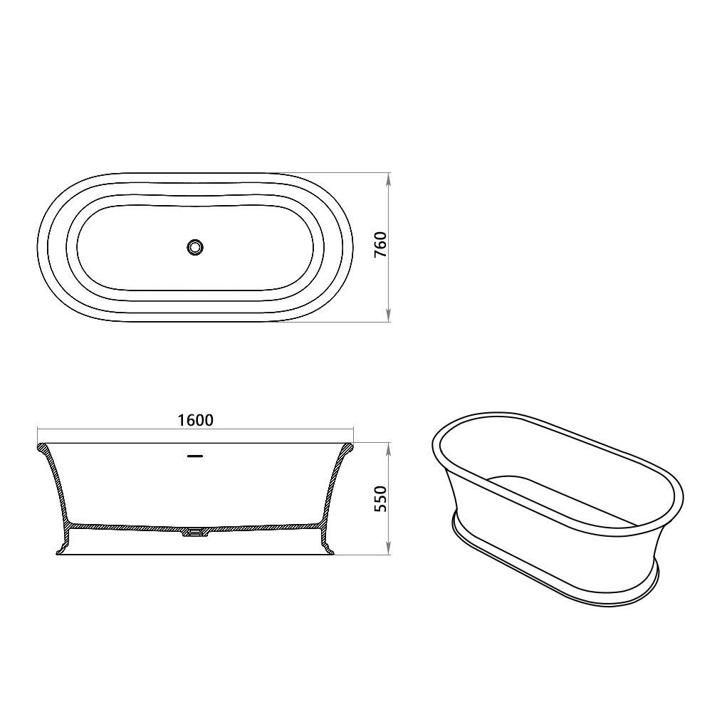 KT - 8413 Retro Style Freestanding Solid Surface Bathtub