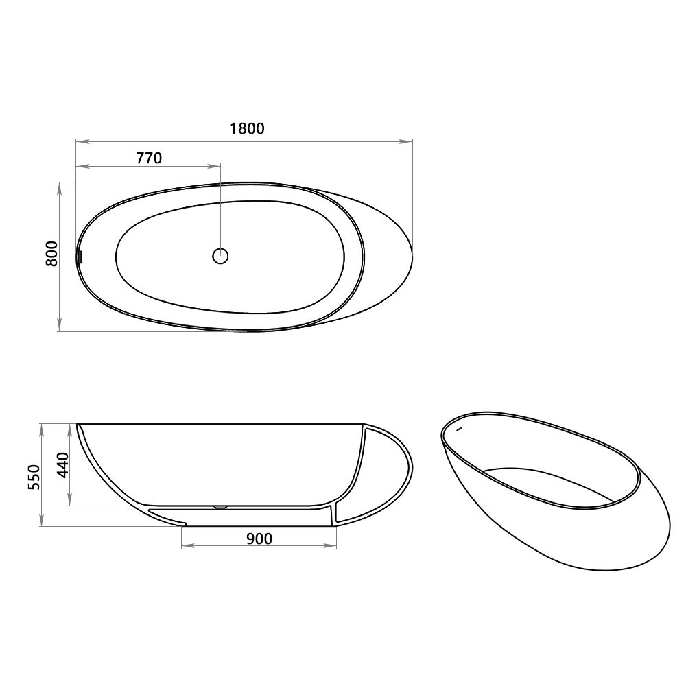 KT - 8414 Egg-Shaped Artistic Solid Surface Freestanding Bathtub