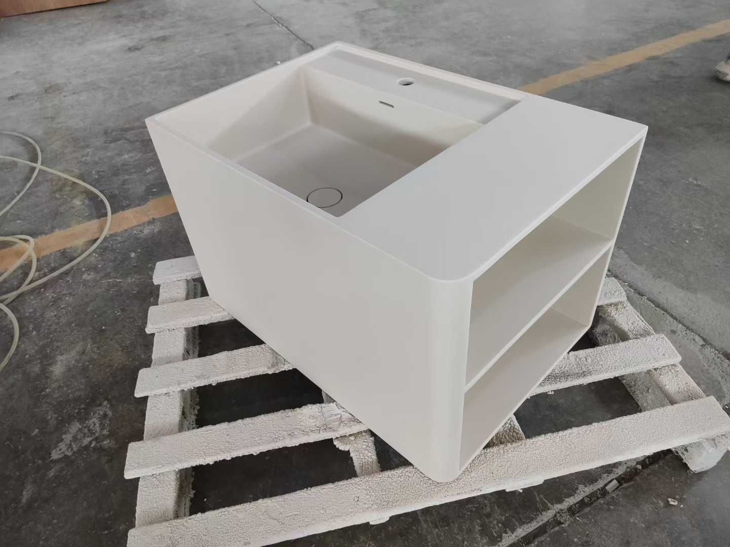 Solid Surface Wall-Mounted Wash Basin with Storage