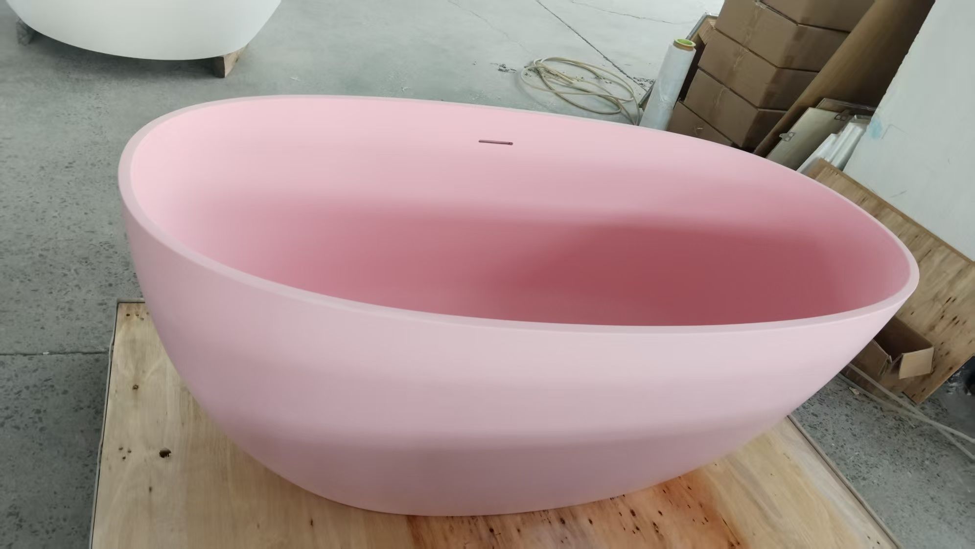 KT-8105 Soft Pink Solid Surface Oval Freestanding Bathtub