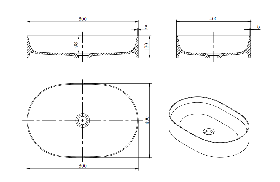 KT-2020 Vintage Red Textured Oval Solid Surface Above-Counter Basin