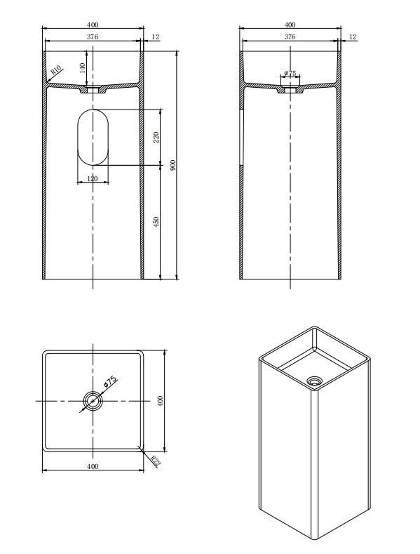 KT-3011 Crimson Rock-Textured Square Artificial Stone Pedestal Basin