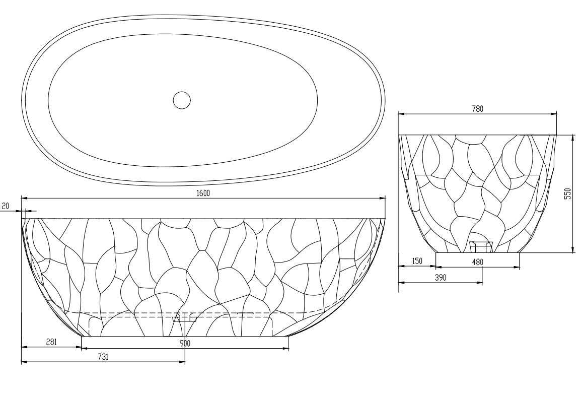 KT-8419 Artistic Relief Freestanding Artificial Stone Bathtub