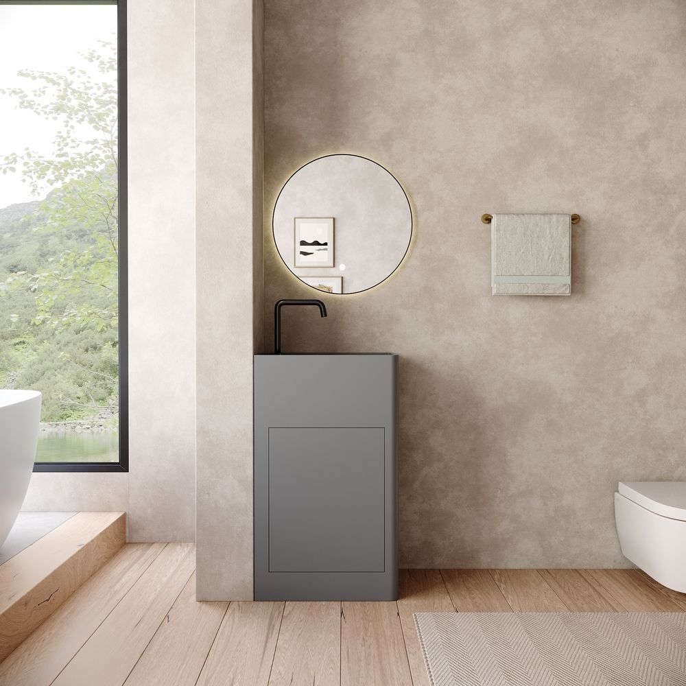 KT-6531 Solid Surface Pedestal Basin with Storage