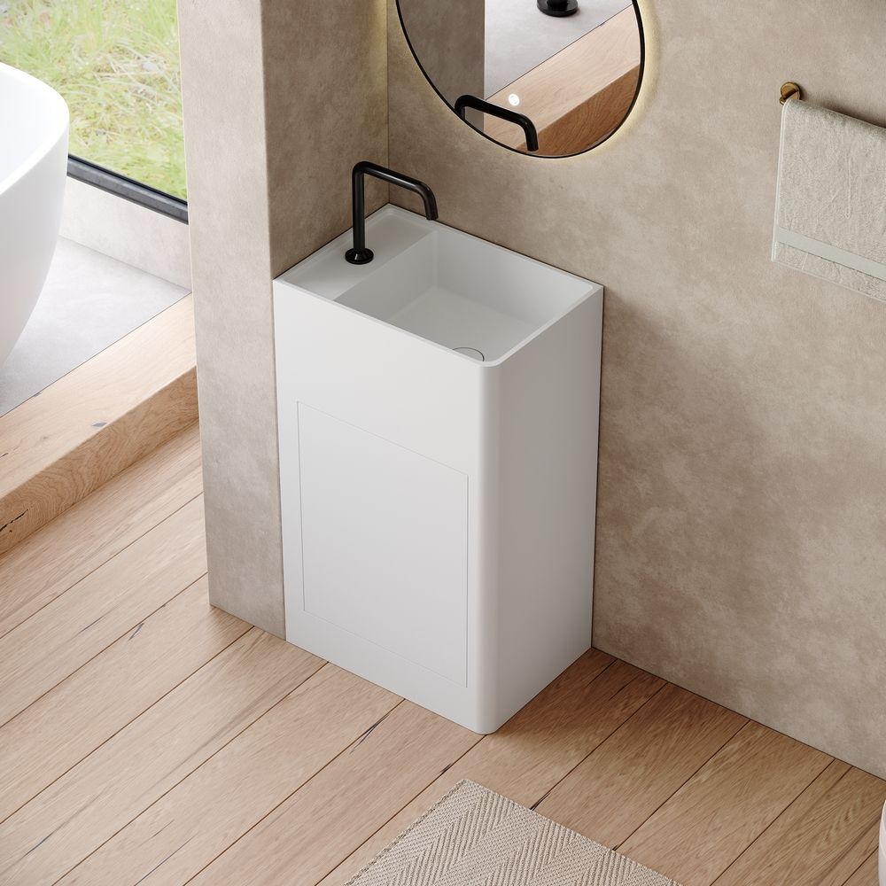 KT-6531 Solid Surface Pedestal Basin with Storage