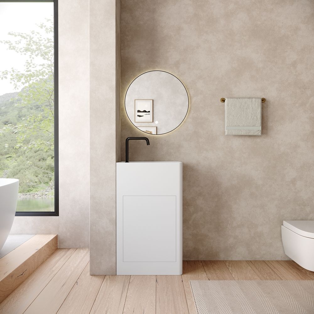 KT-6531 Solid Surface Pedestal Basin with Storage