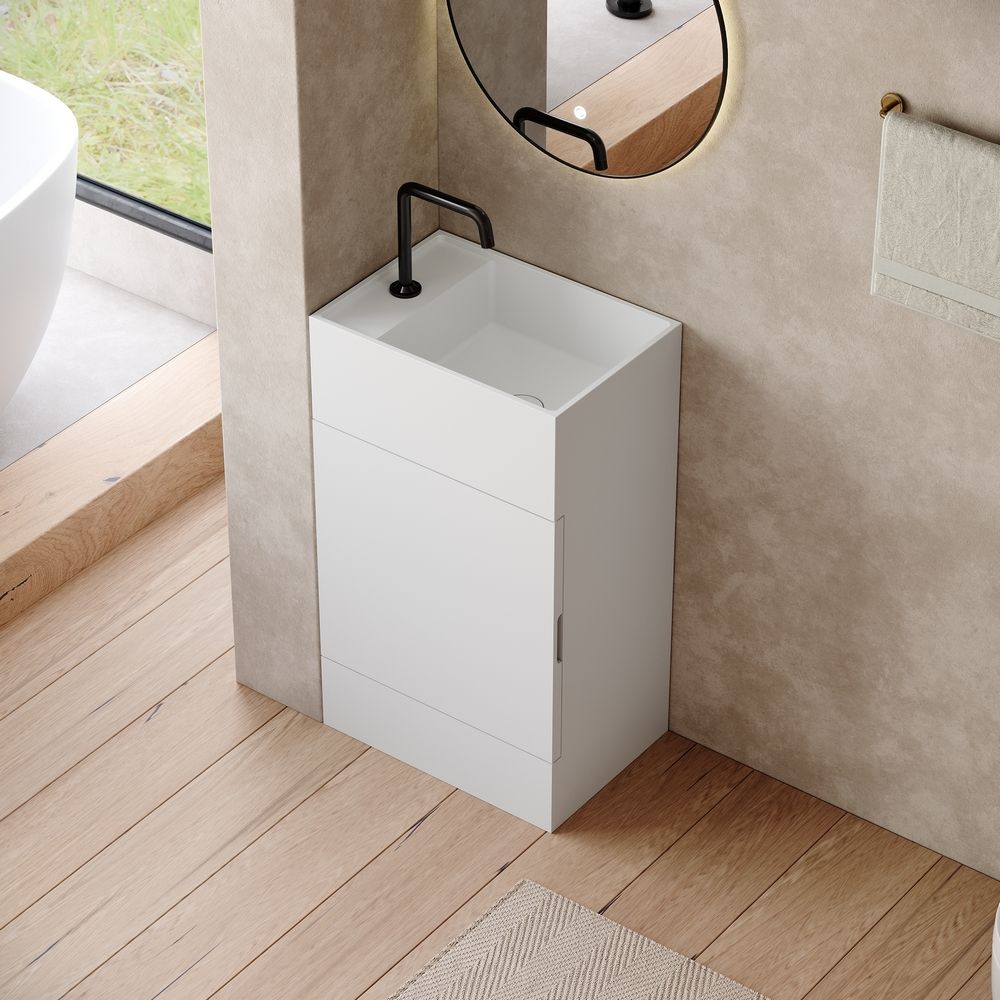 KT-6532 Solid Surface Pedestal Basin with Storage