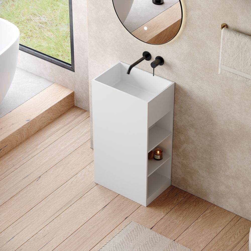 KT-6533 Open-Style Layered Storage Solid Surface Pedestal Basin
