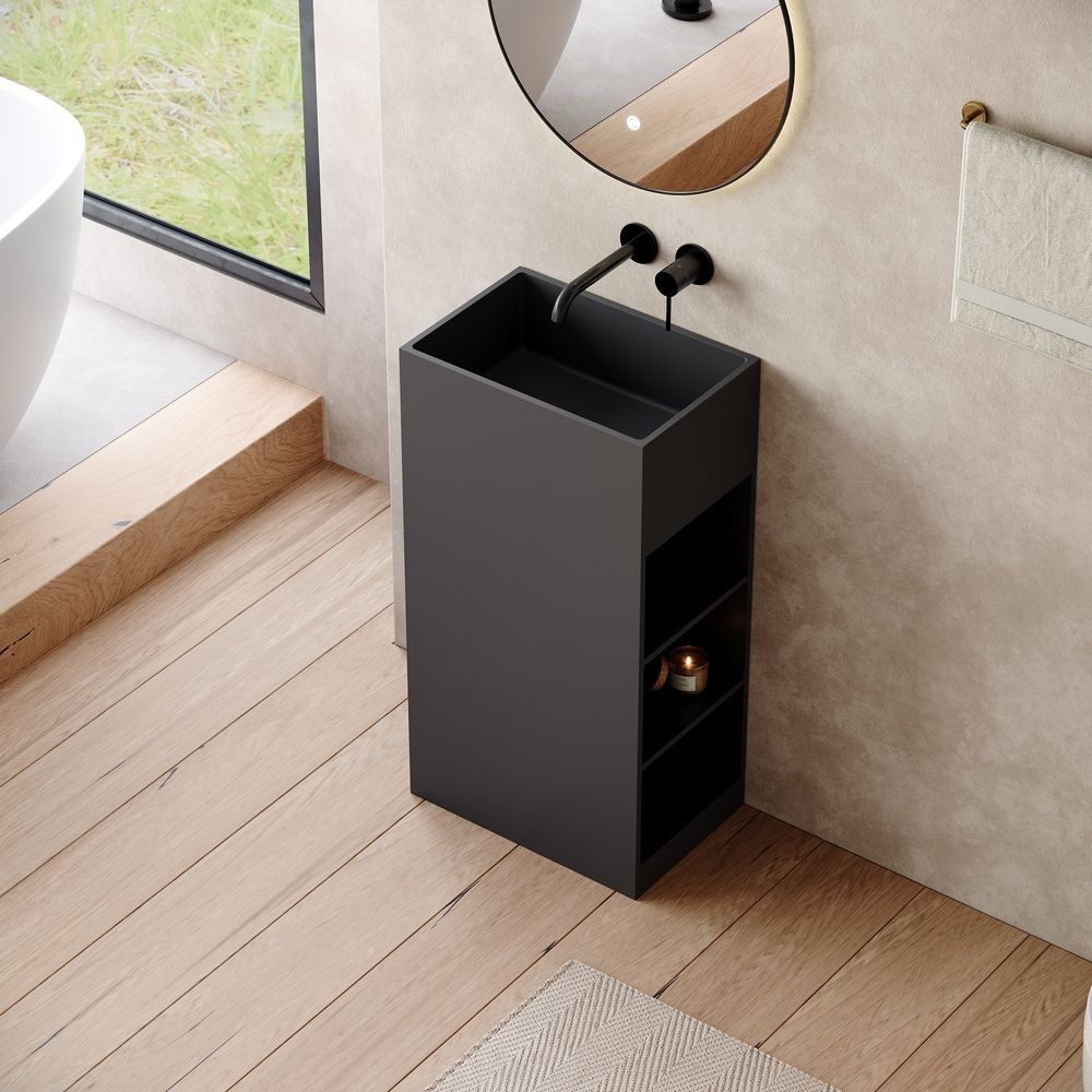 KT-6533 Open-Style Layered Storage Solid Surface Pedestal Basin