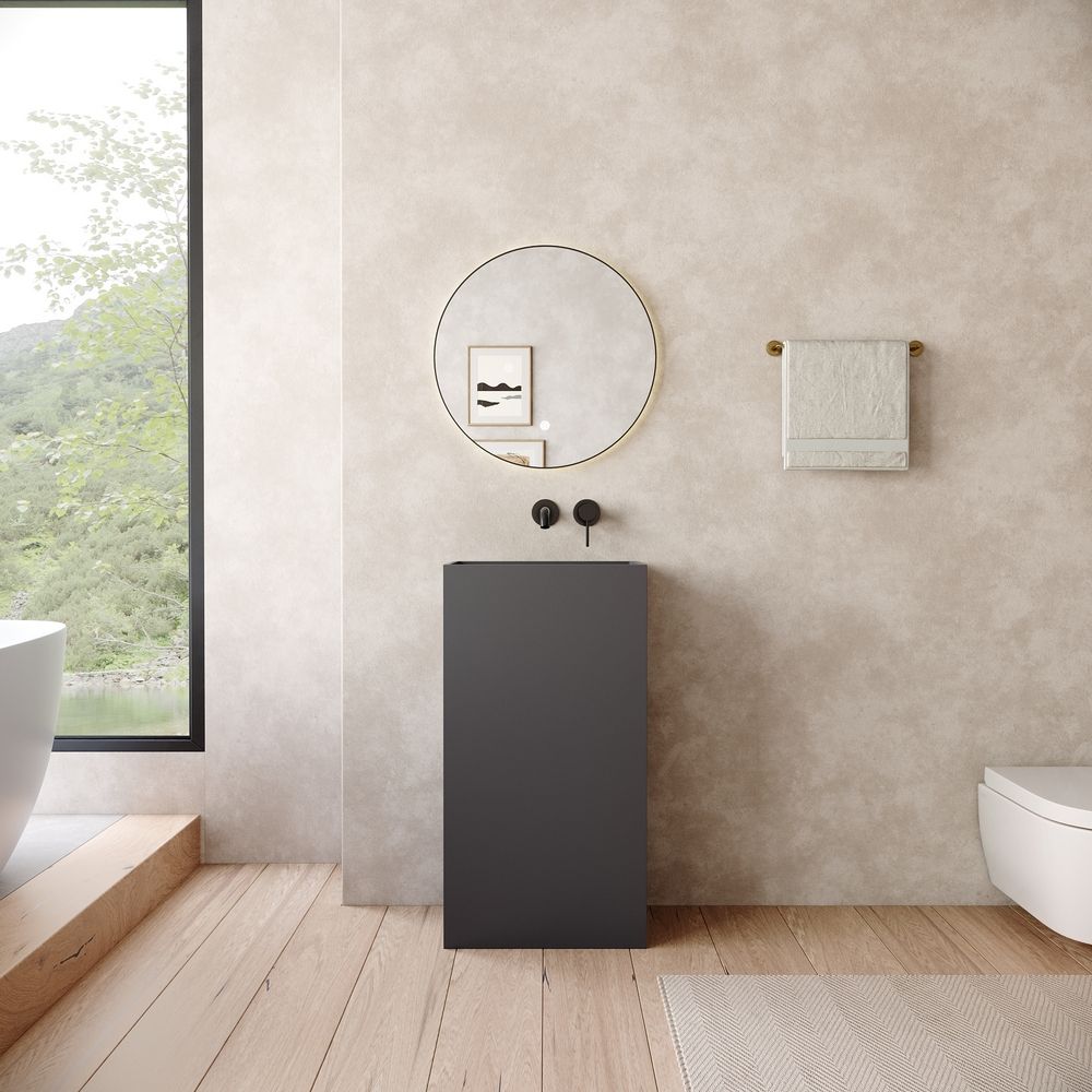 KT-6533 Open-Style Layered Storage Solid Surface Pedestal Basin