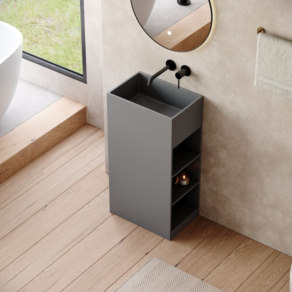 KT-6533 Open-Style Layered Storage Solid Surface Pedestal Basin