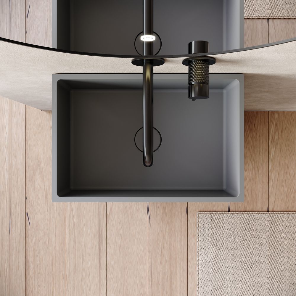 KT-6533 Open-Style Layered Storage Solid Surface Pedestal Basin